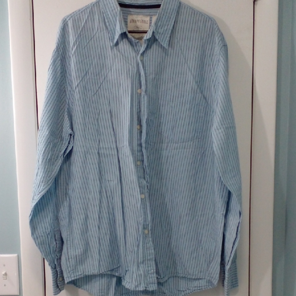 Aeropostale Light Blue Striped Casual Shirt